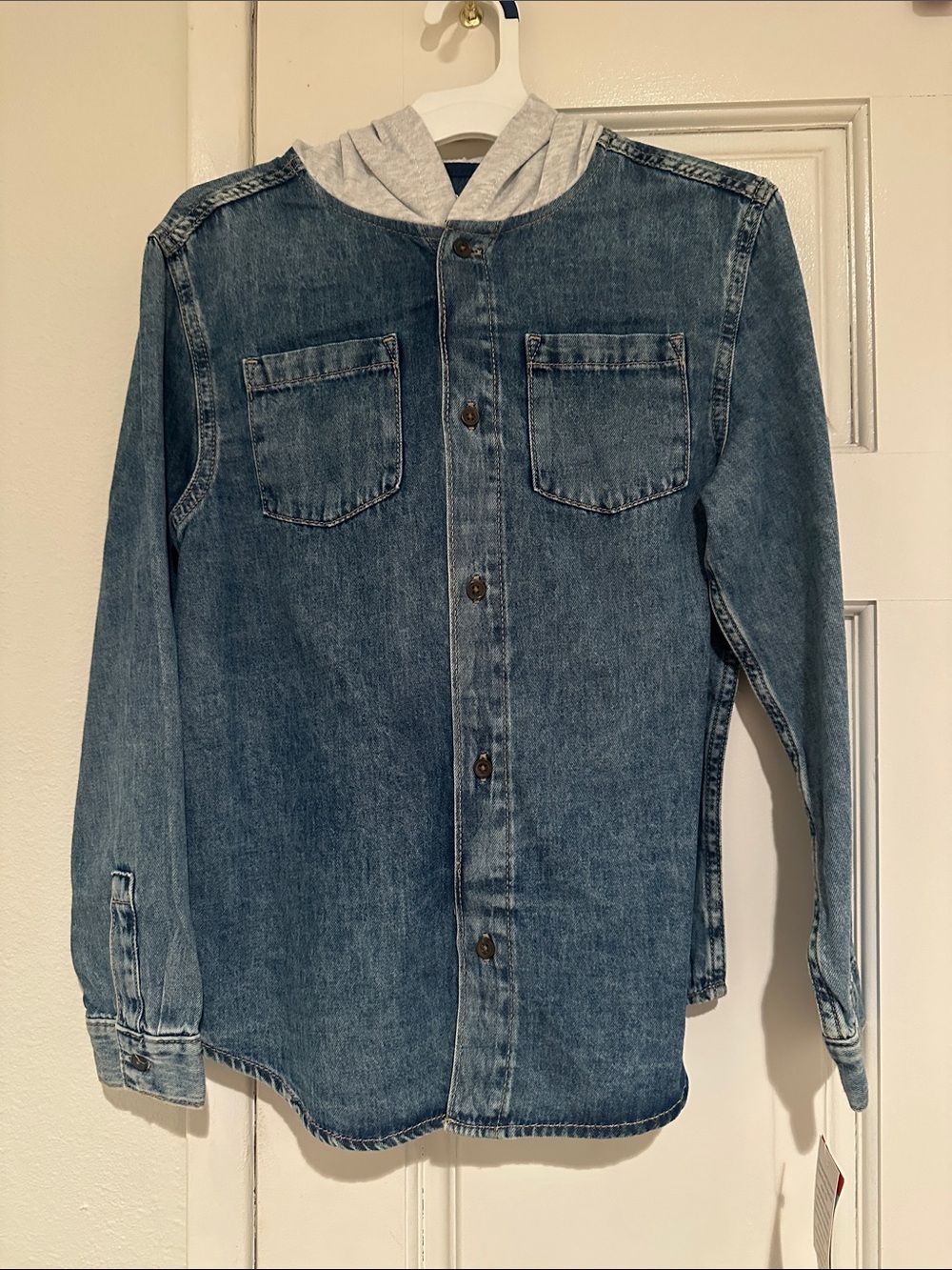 Blue Denim Hooded Button-Up Shirt - Casual kid’s Shirt